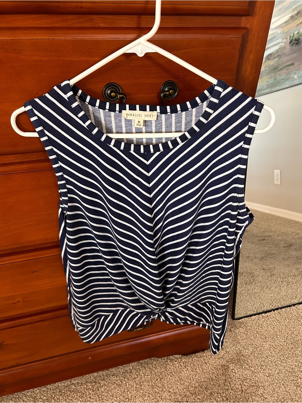 Parallel Skies Navy & White Striped Knot-Front Tank